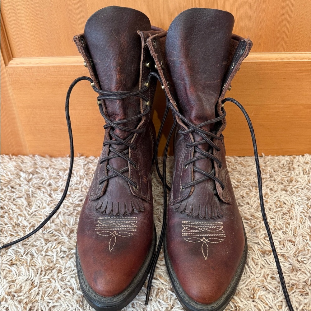 Vintage Abilene Lace Up Boot Co. Dark Brown Leather Women's Boots